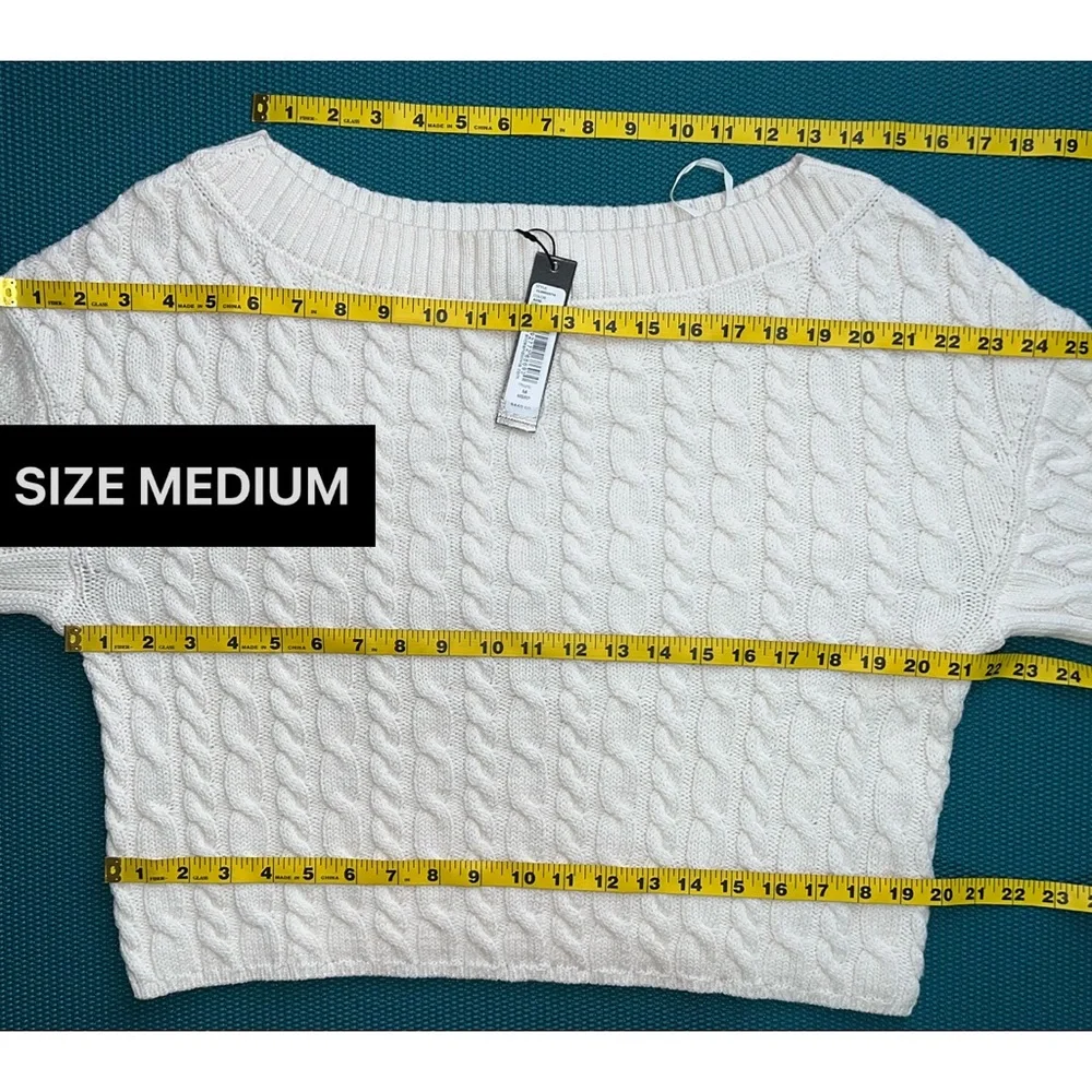 Alice + Olivia Ina Off White Wool Blend Cable Knit Pullover Sweater